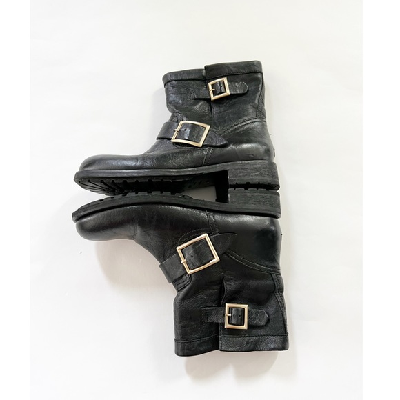 JIMMY CHOO Black Leather with Buckles Youth Biker Boots 38 - Picture 7 of 13